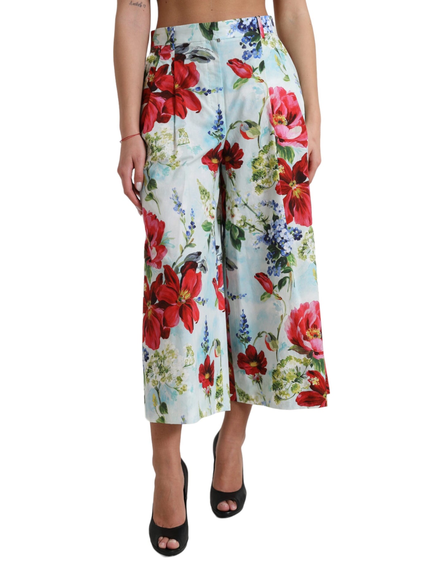 Dolce &amp; Gabbana Multicolor Floral High Waist Wide Leg Pants