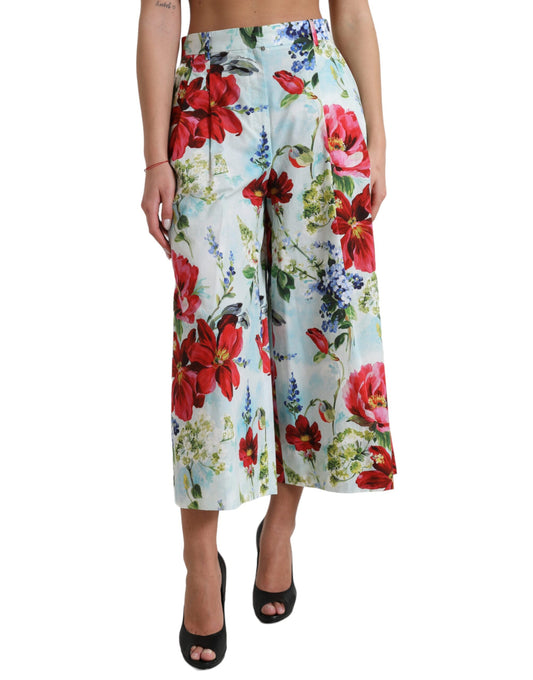 Dolce &amp; Gabbana Multicolor Floral High Waist Wide Leg Pants