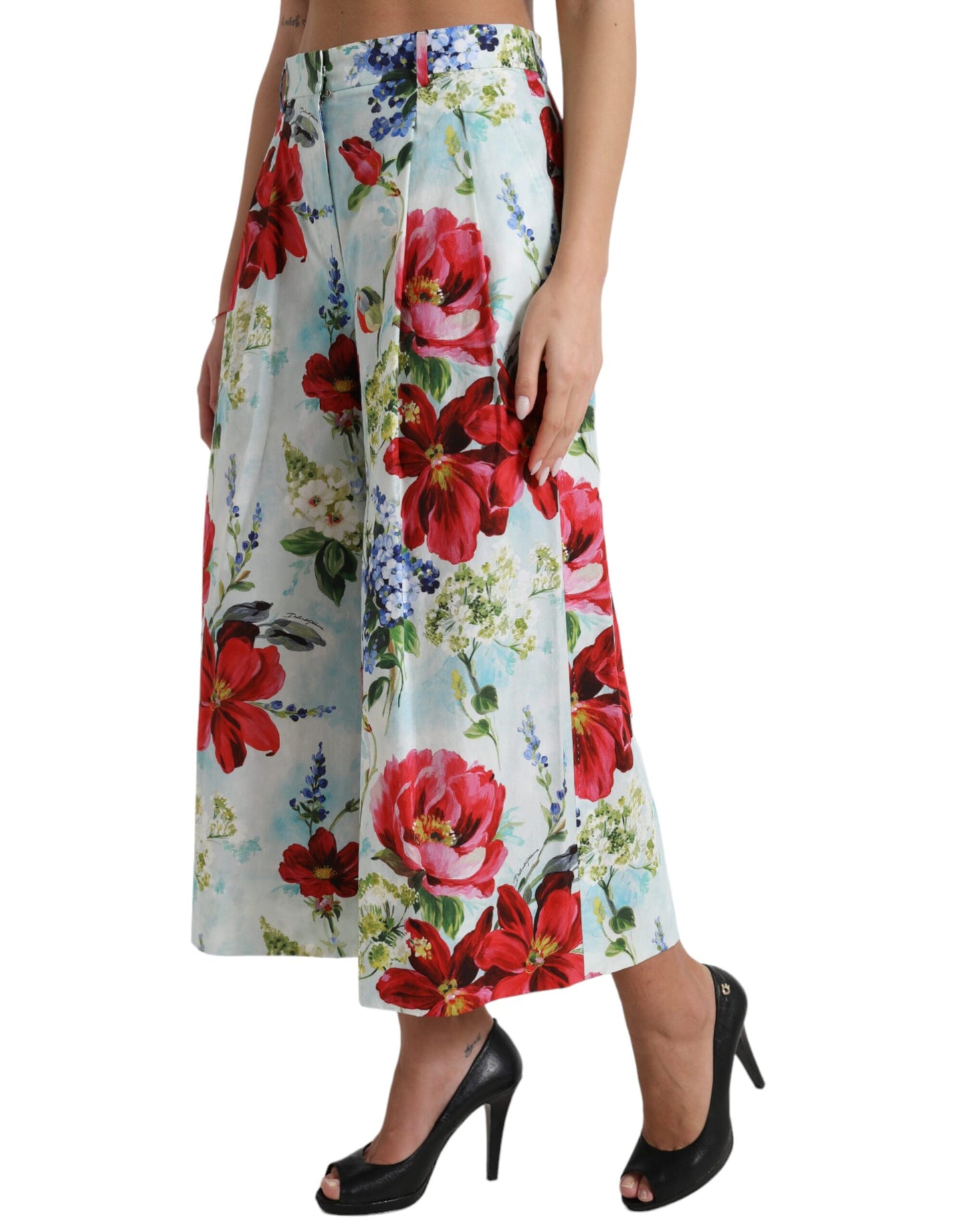 Dolce &amp; Gabbana Multicolor Floral High Waist Wide Leg Pants