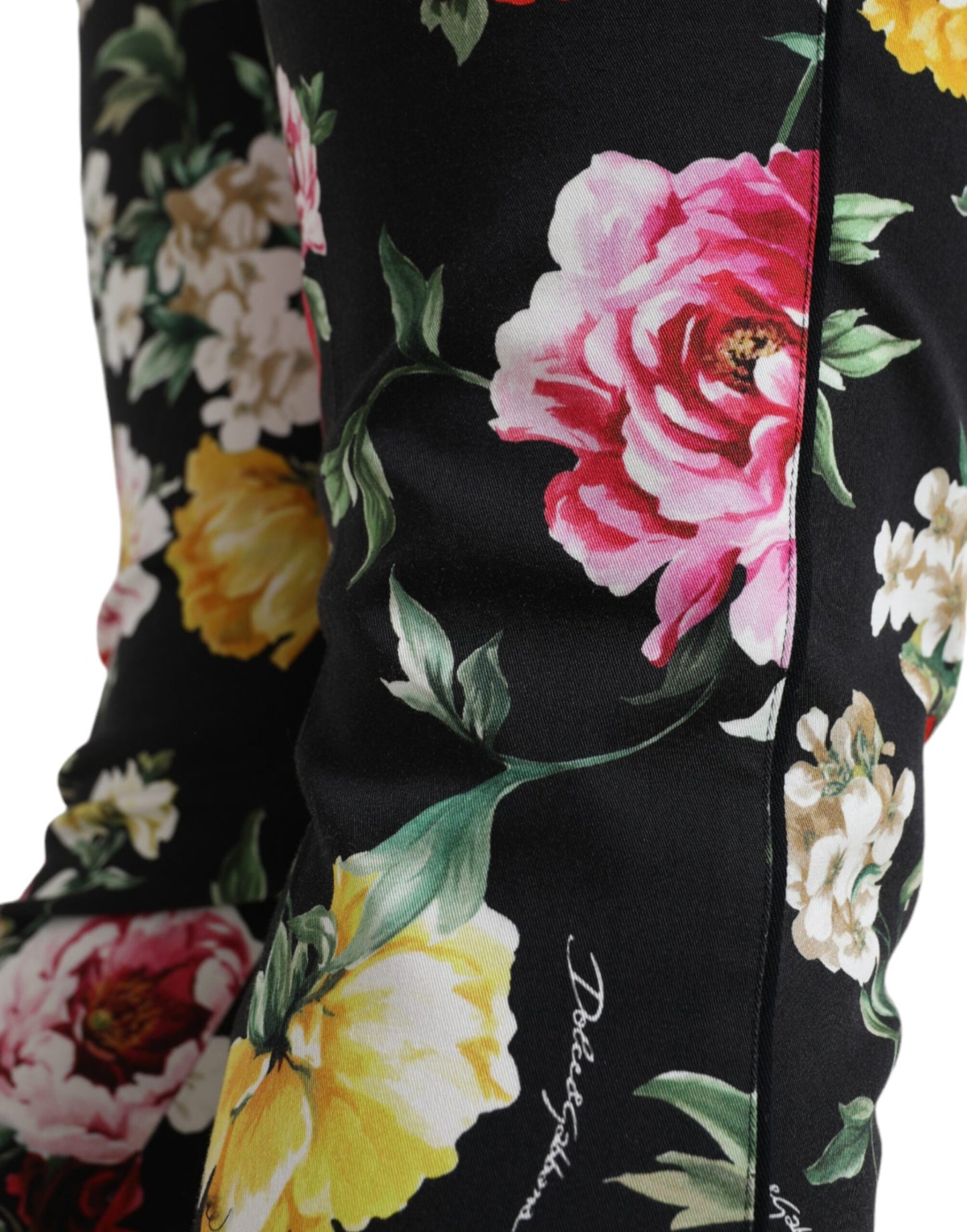 Dolce &amp; Gabbana Black Floral Print Mid Waist Cropped Pants