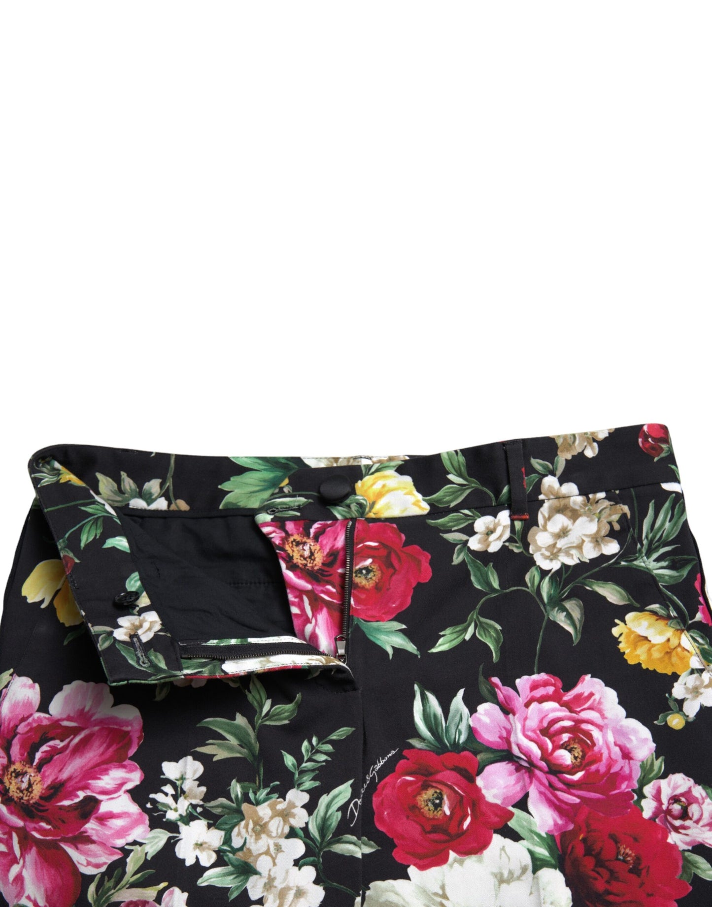 Dolce &amp; Gabbana Black Floral Print Mid Waist Cropped Pants