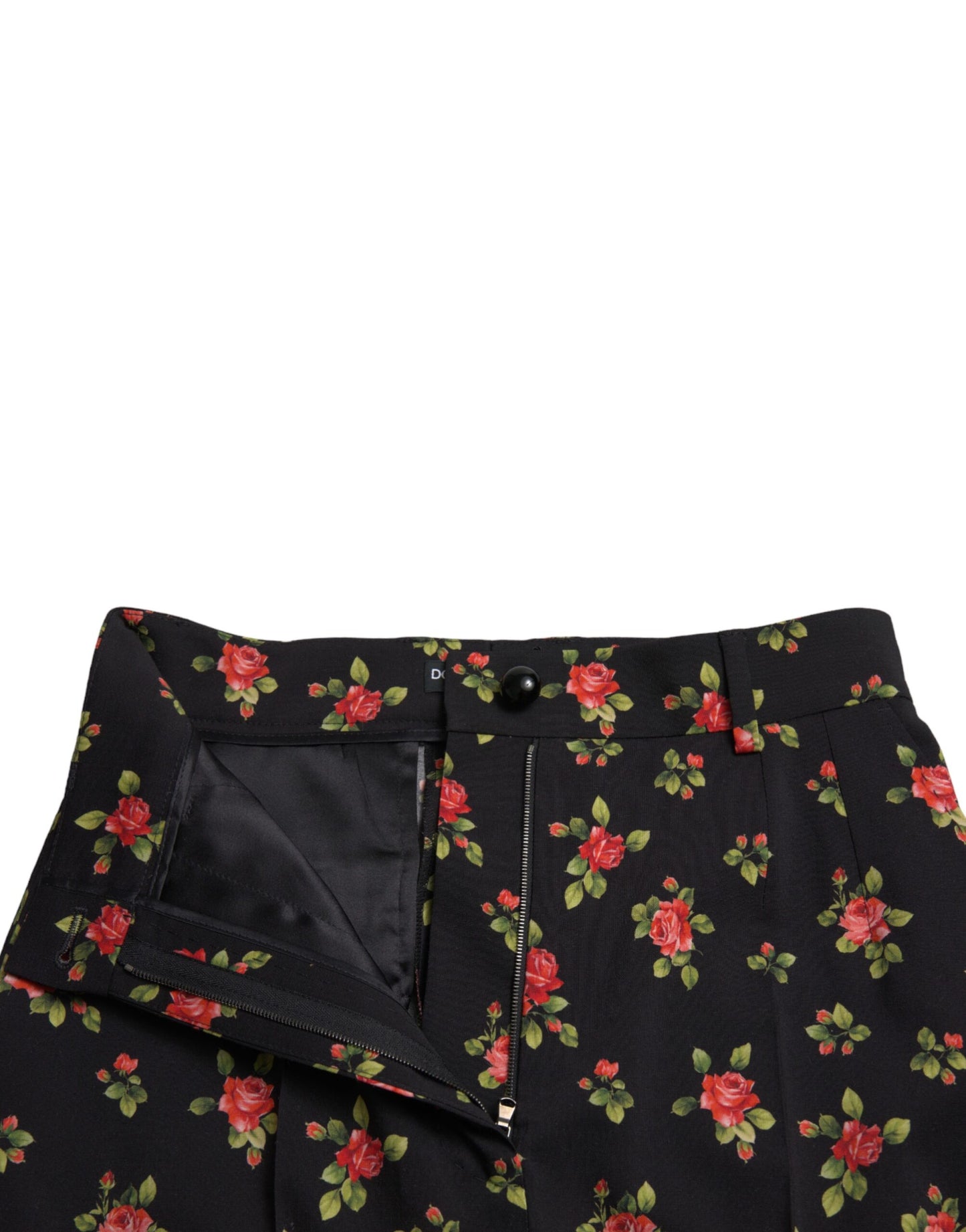 Dolce &amp; Gabbana Black Floral Wool High Waist Tapered Pants