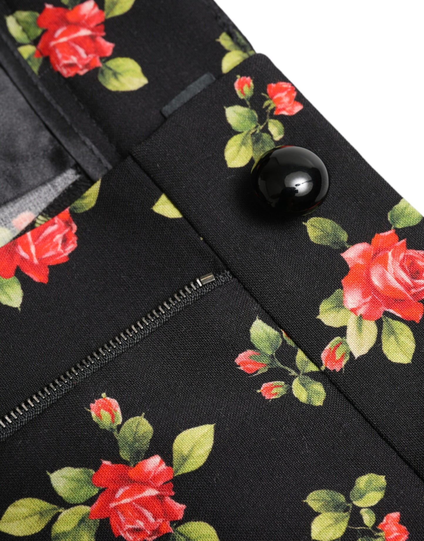 Dolce &amp; Gabbana Black Floral Wool High Waist Tapered Pants