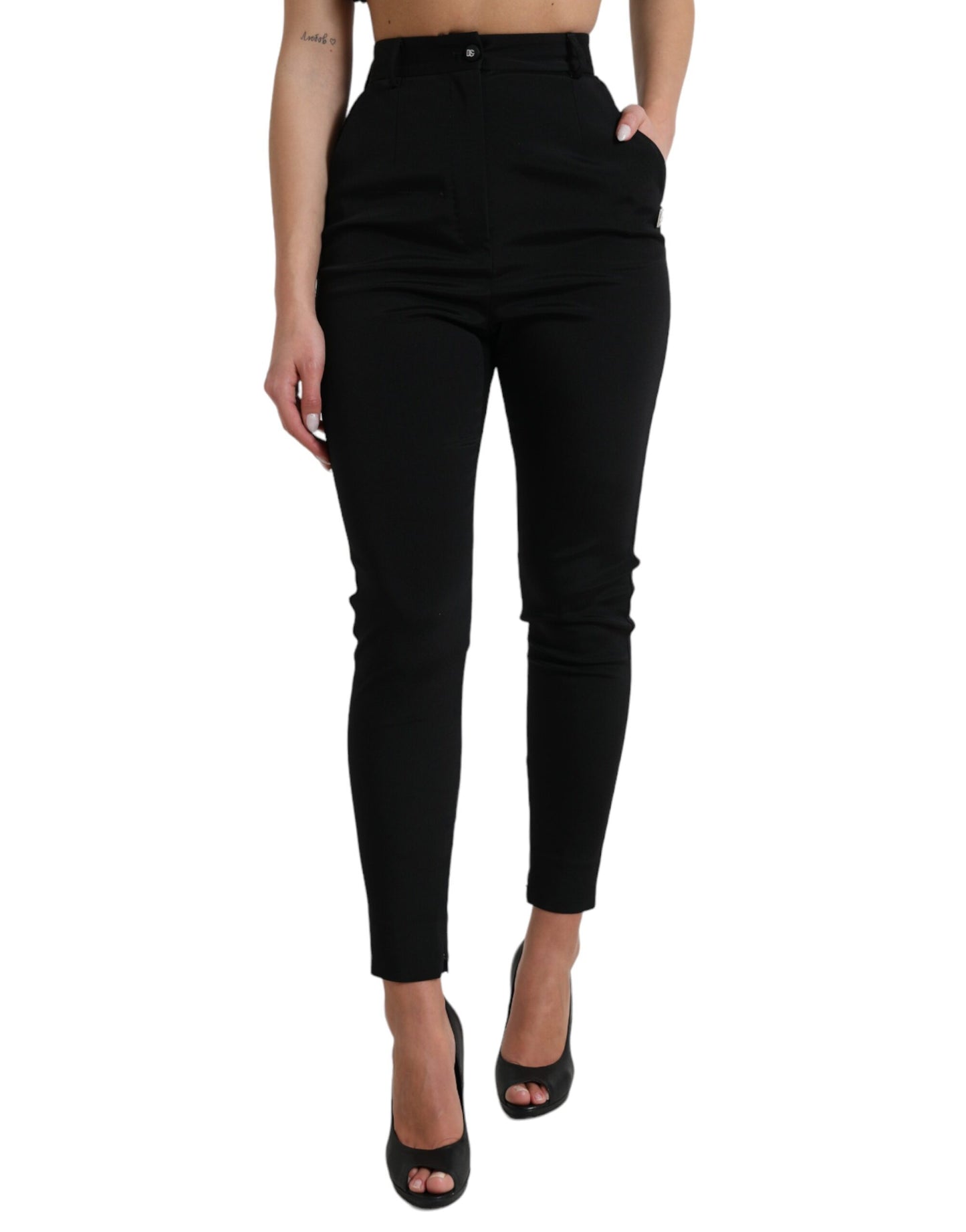 Dolce &amp; Gabbana Black Wool Stretch High Waist Skinny Pants