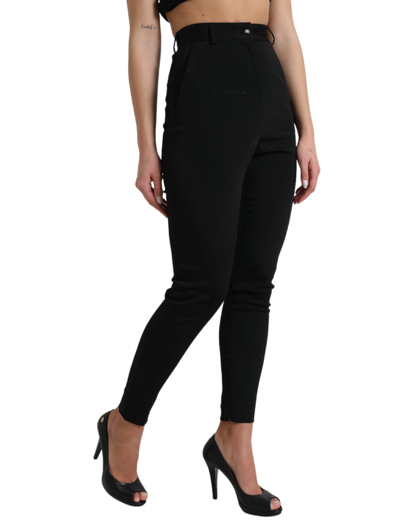 Dolce &amp; Gabbana Black Wool Stretch High Waist Skinny Pants