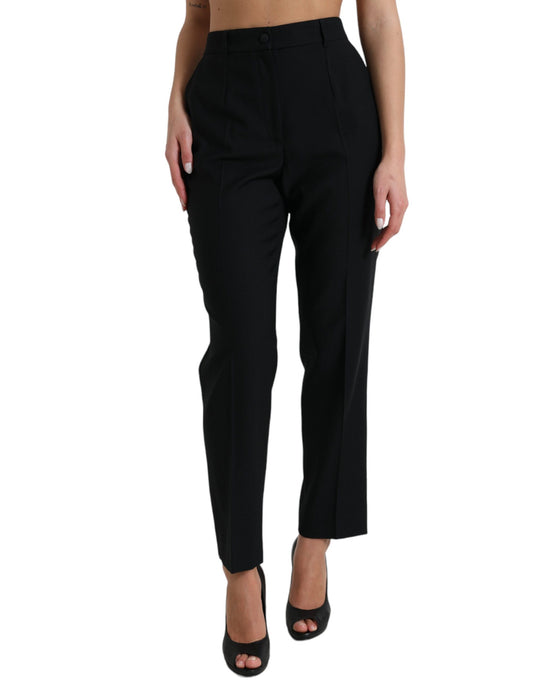 Dolce &amp; Gabbana Black Wool High Waist Straight Pants