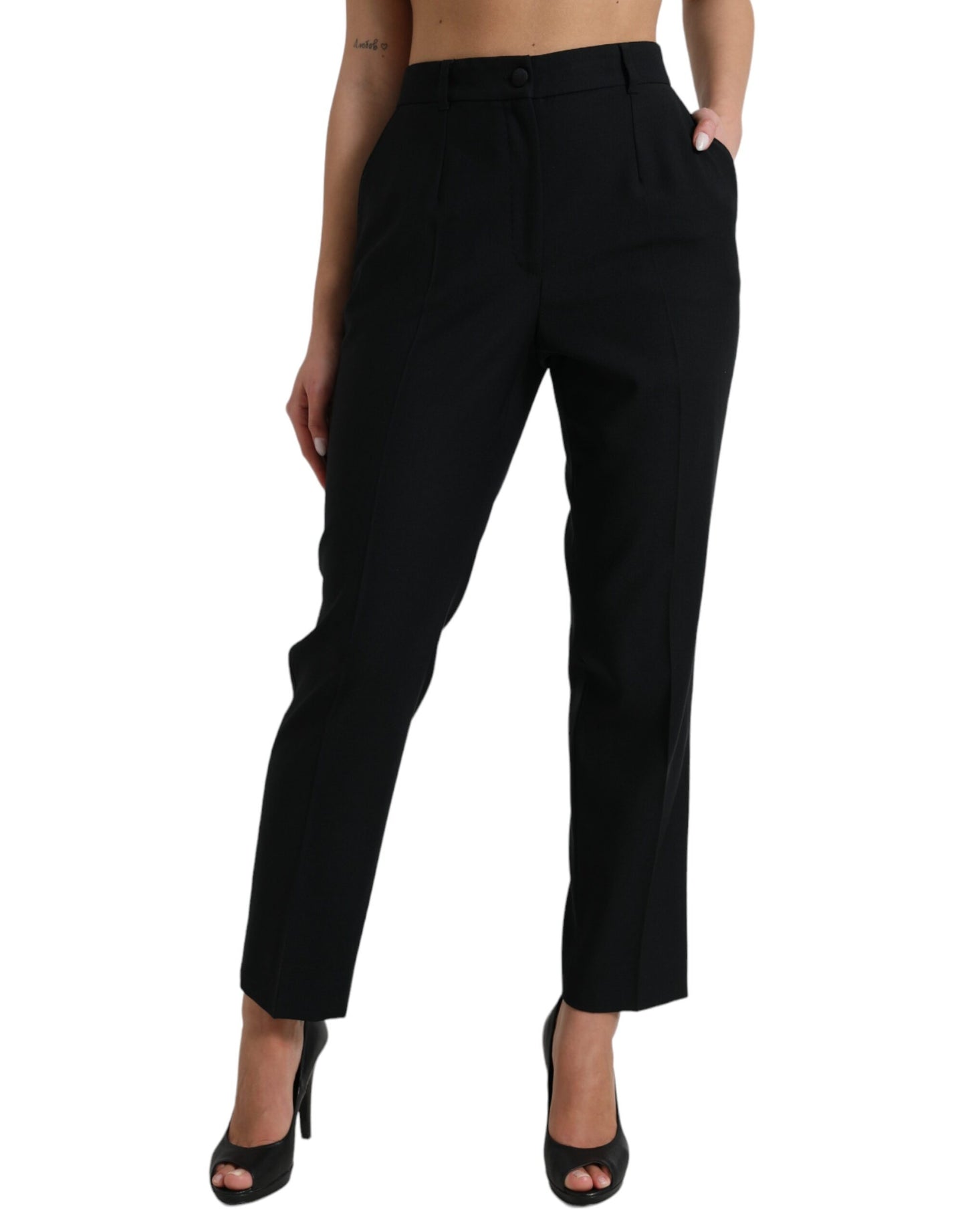 Dolce &amp; Gabbana Black Wool High Waist Straight Pants