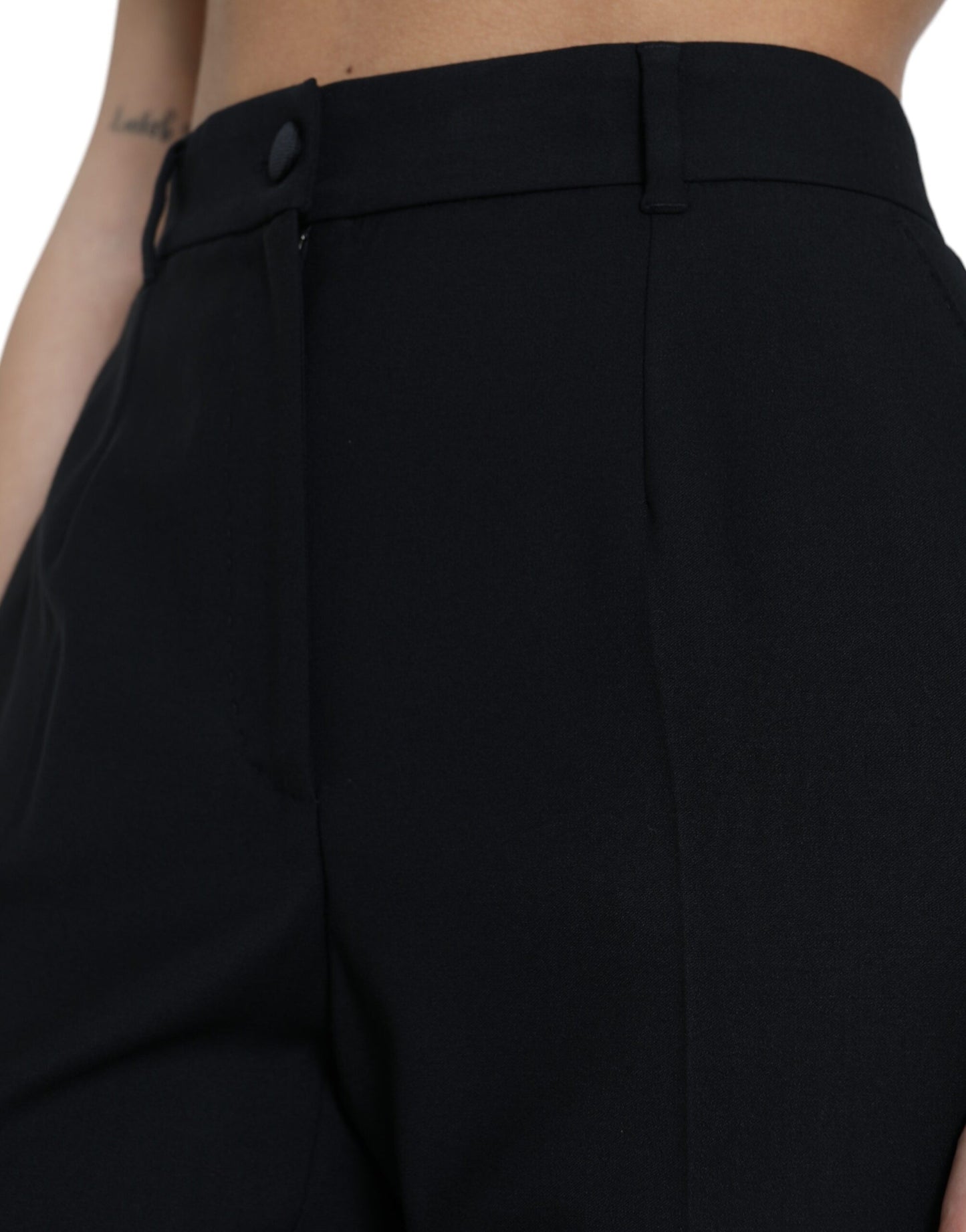 Dolce &amp; Gabbana Black Wool High Waist Straight Pants