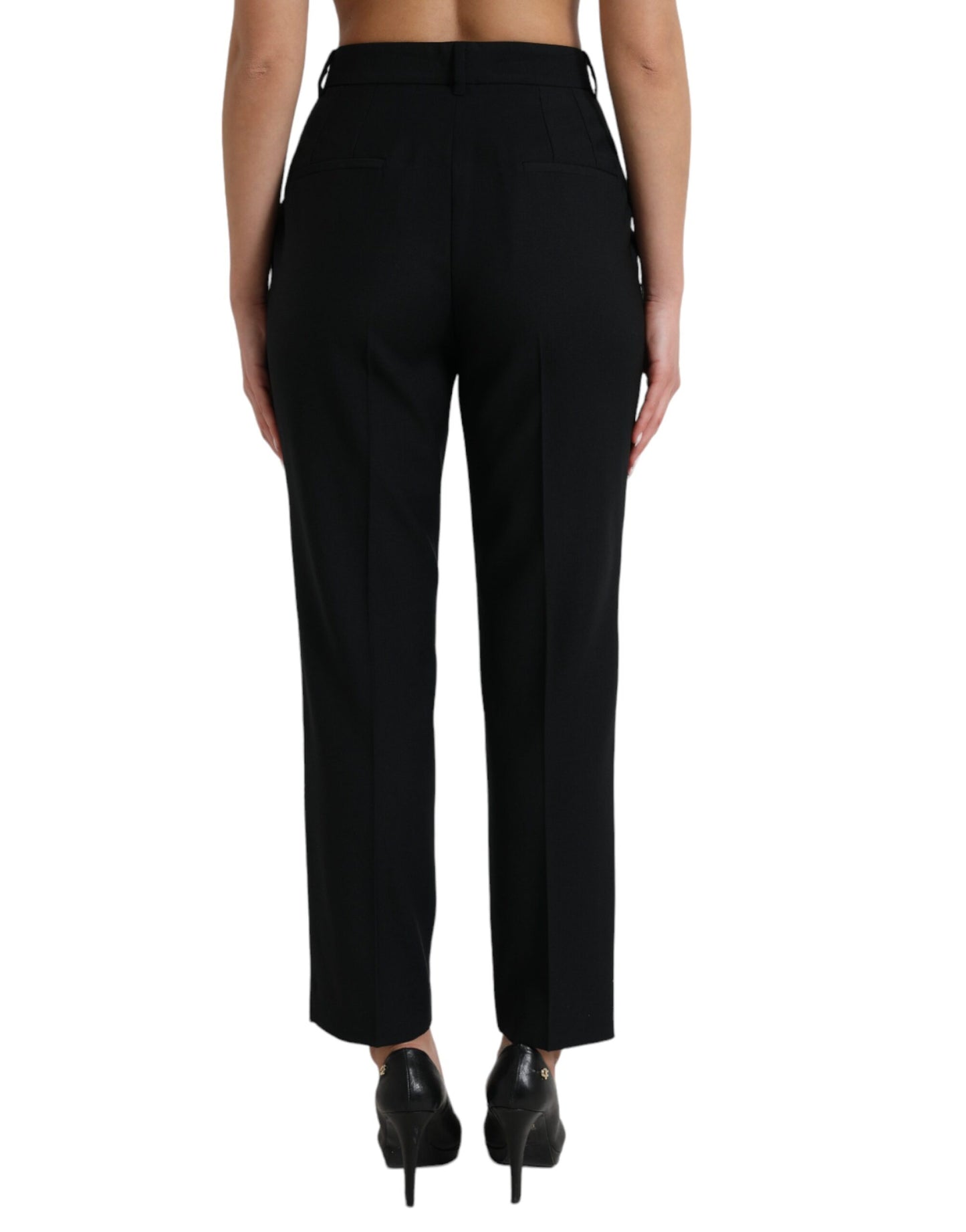 Dolce &amp; Gabbana Black Wool High Waist Straight Pants