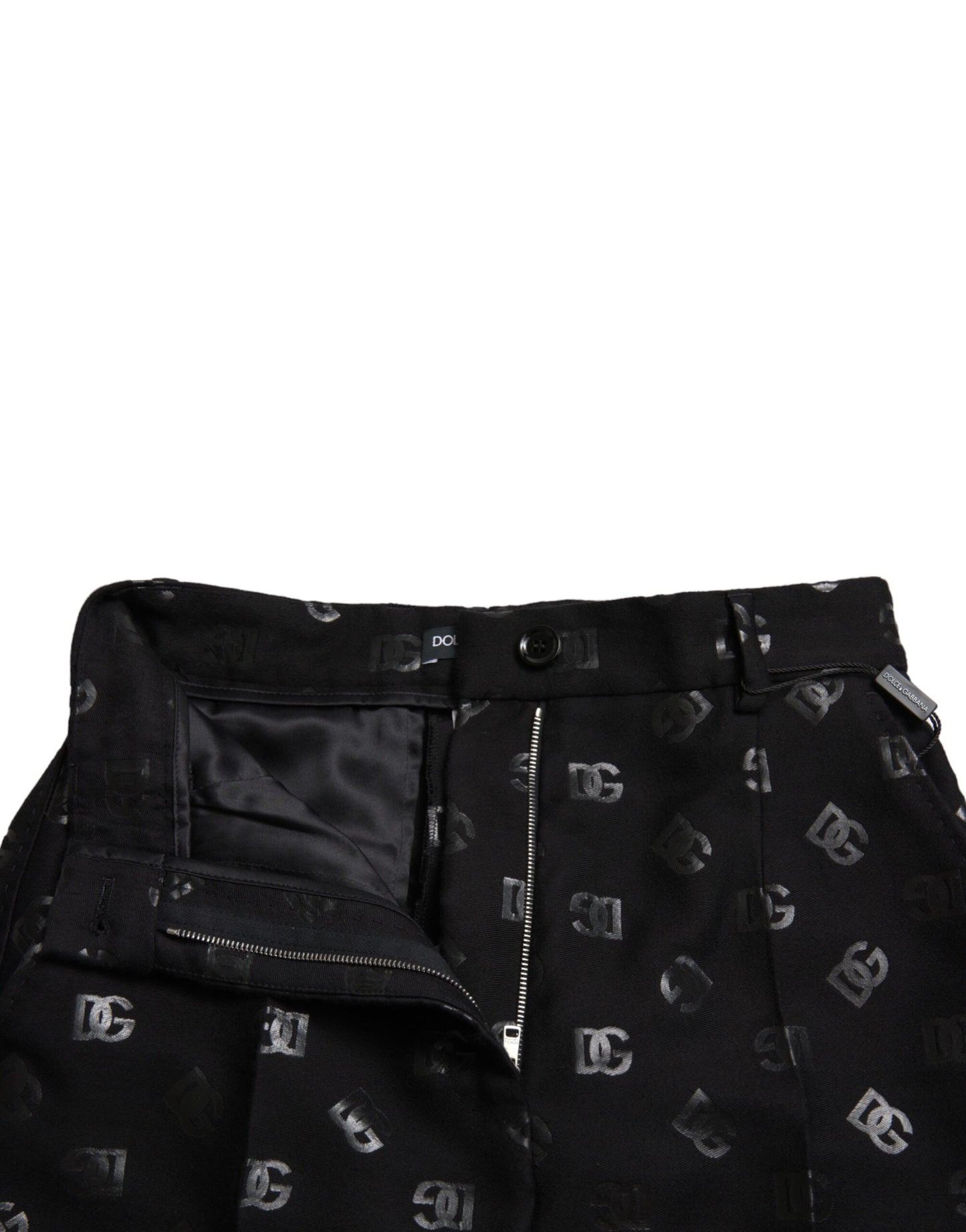 Dolce &amp; Gabbana Black Wool DG Logo High Waist Straight Pants