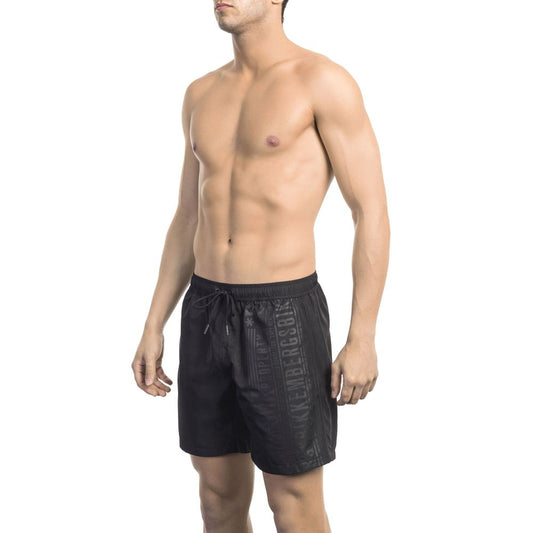 Bikkembergs Sleek Black Swim Shorts na may Side Print