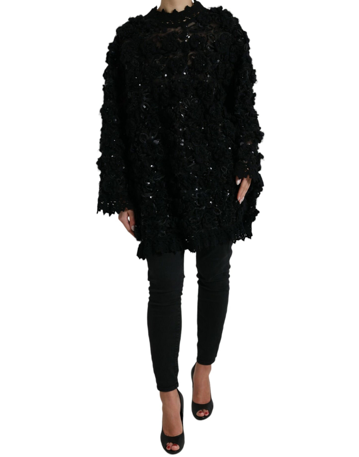 Dolce &amp; Gabbana Black Sequined Embellished Pullover Sweater