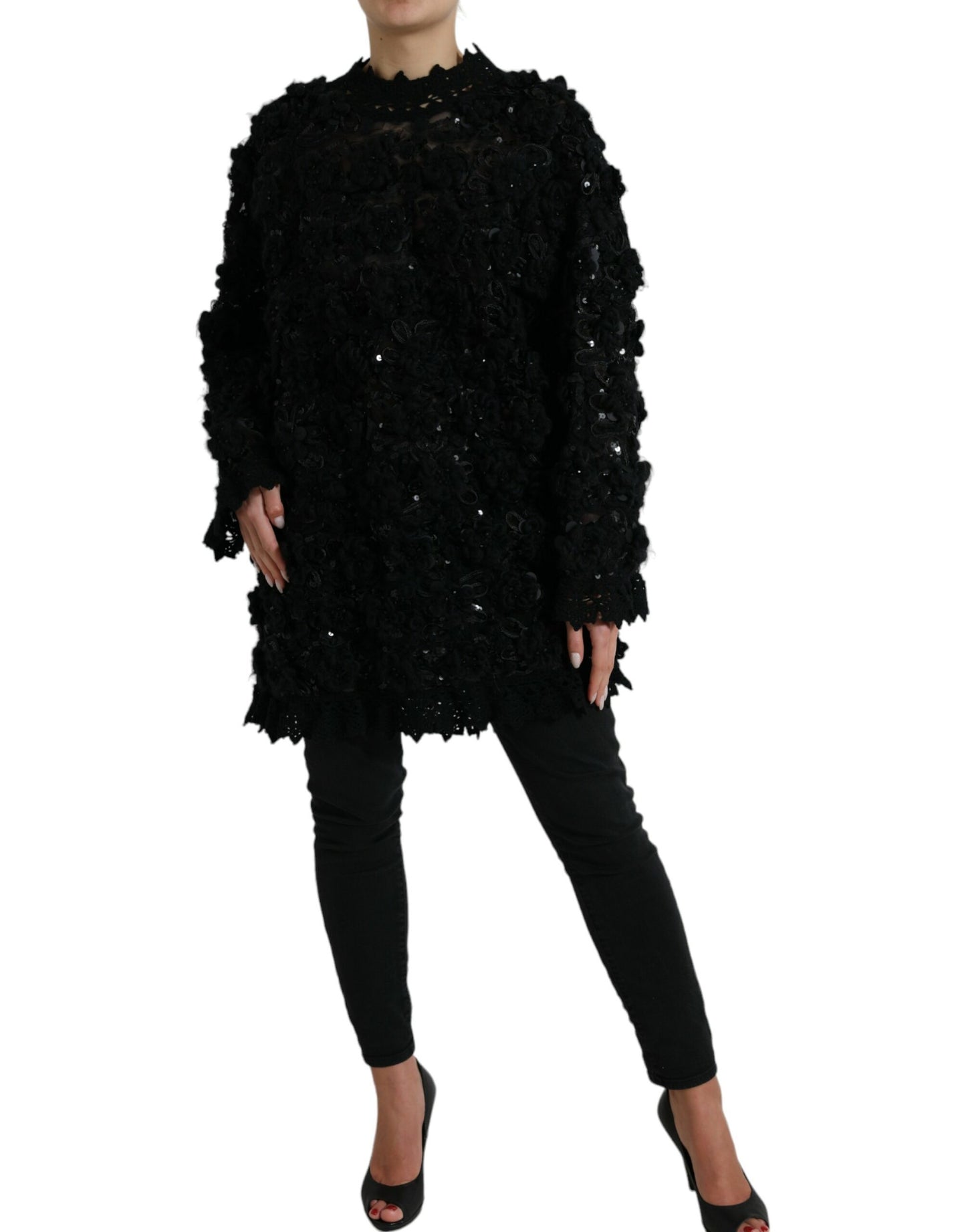 Dolce &amp; Gabbana Black Sequined Embellished Pullover Sweater