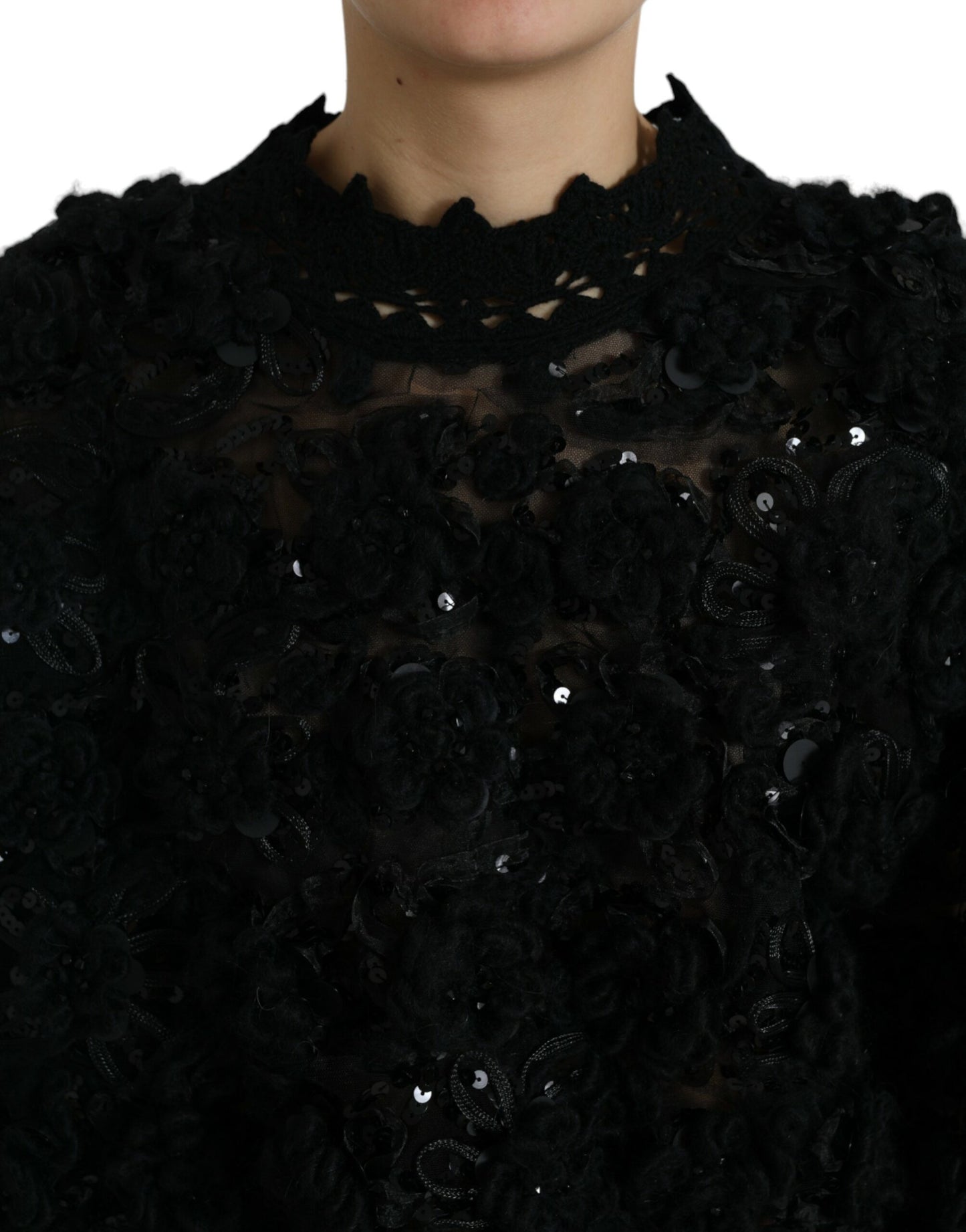 Dolce &amp; Gabbana Black Sequined Embellished Pullover Sweater