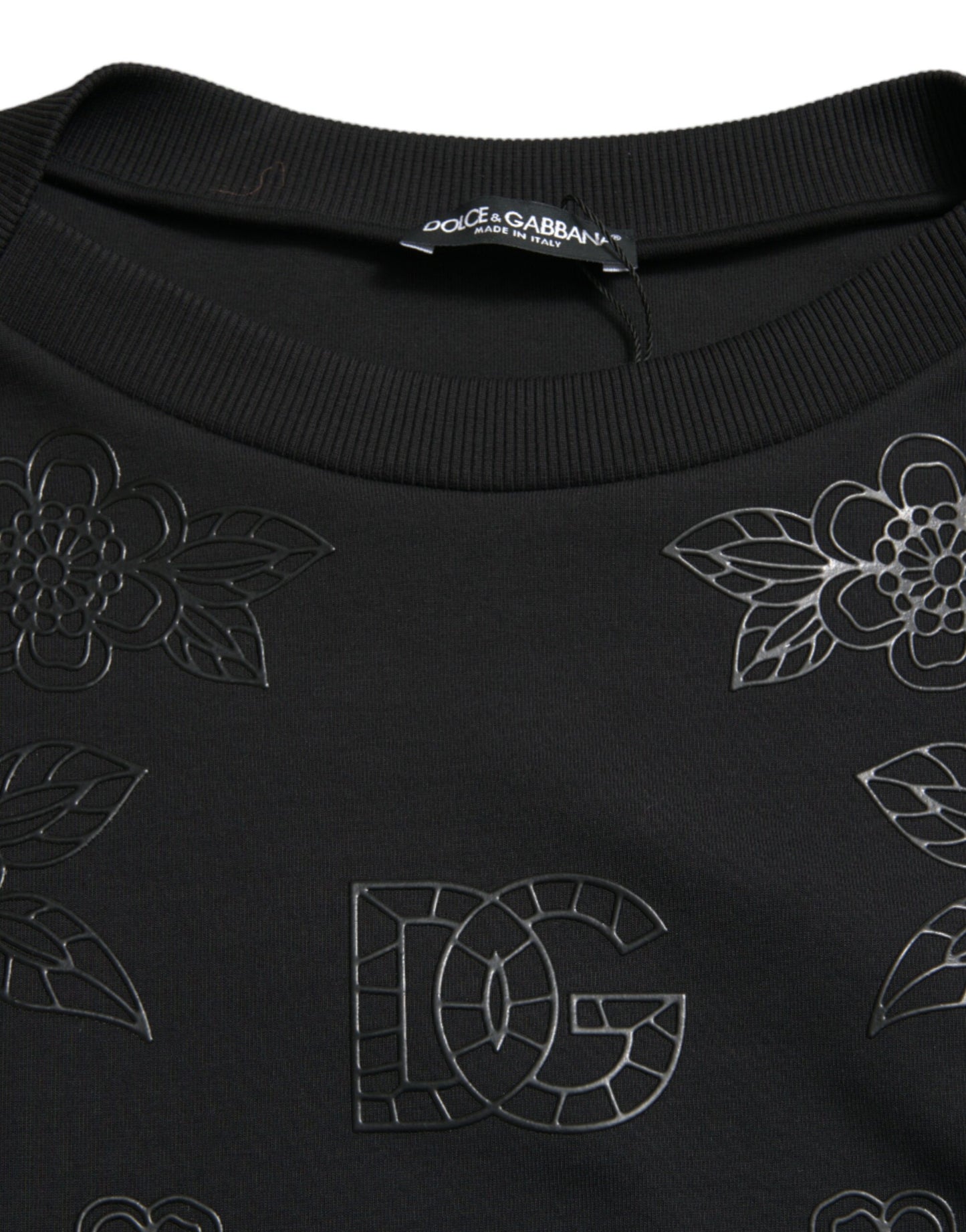 Dolce &amp; Gabbana Black Pullover Floral Logo Applique Sweater