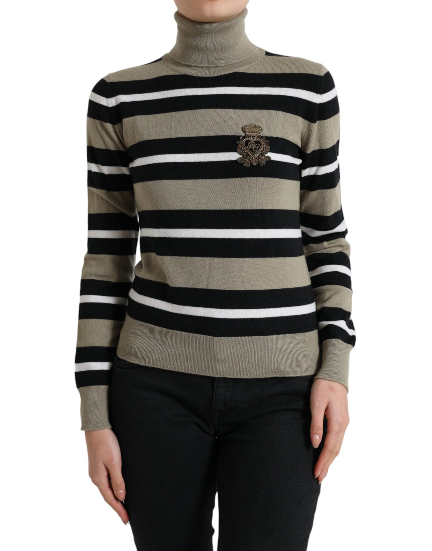 Dolce &amp; Gabbana Multicolor Stripes Logo Turtle Neck Pullover Sweater