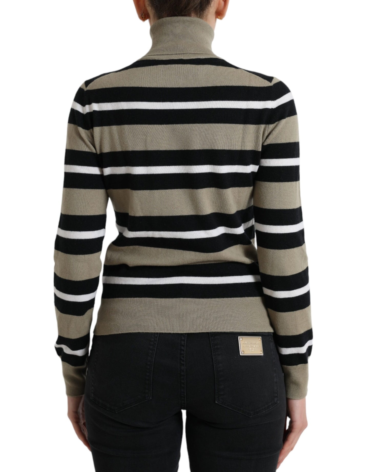 Dolce &amp; Gabbana Multicolor Stripes Logo Turtle Neck Pullover Sweater