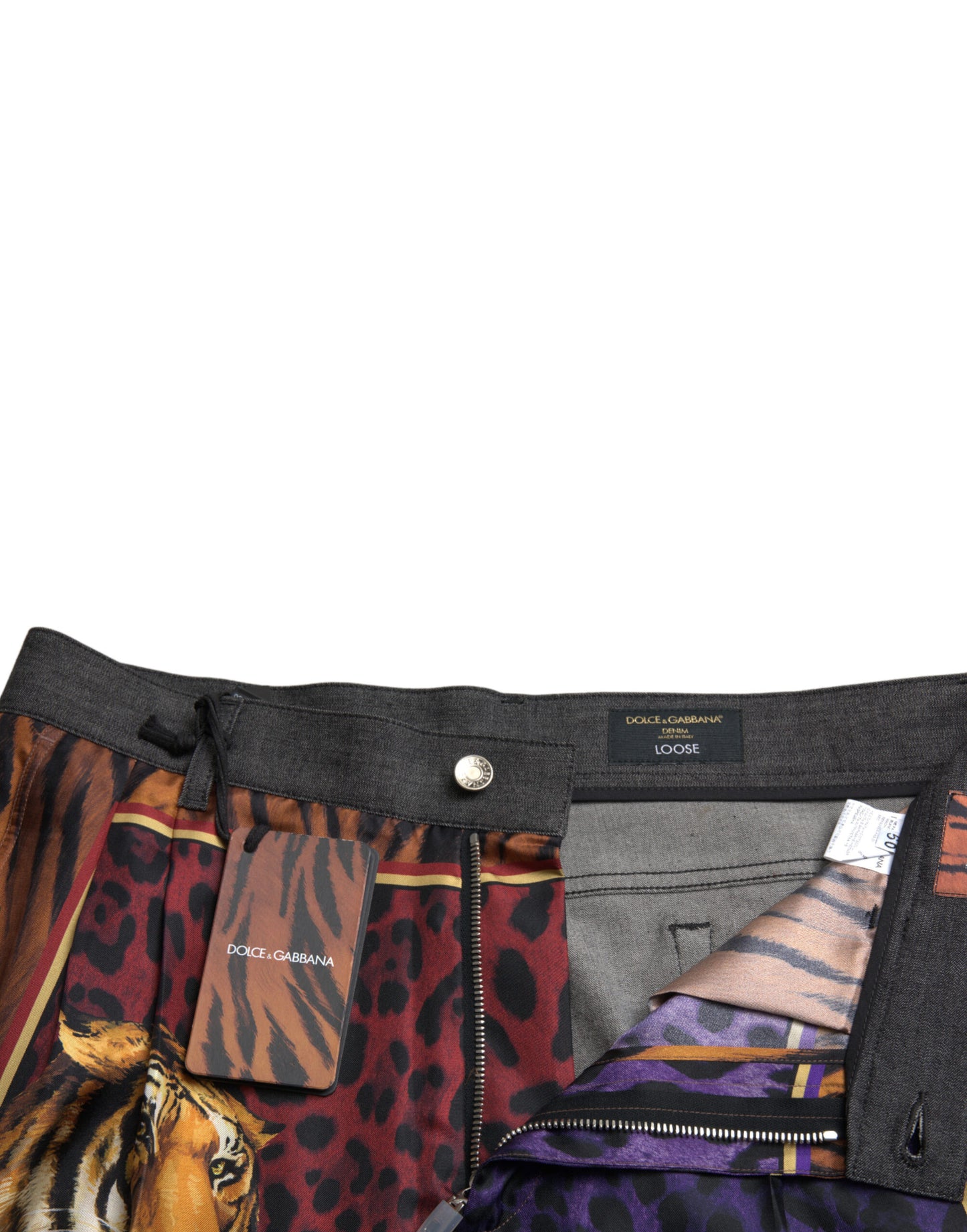 Dolce &amp; Gabbana Multicolor Tiger Cotton Loose Denim Jeans