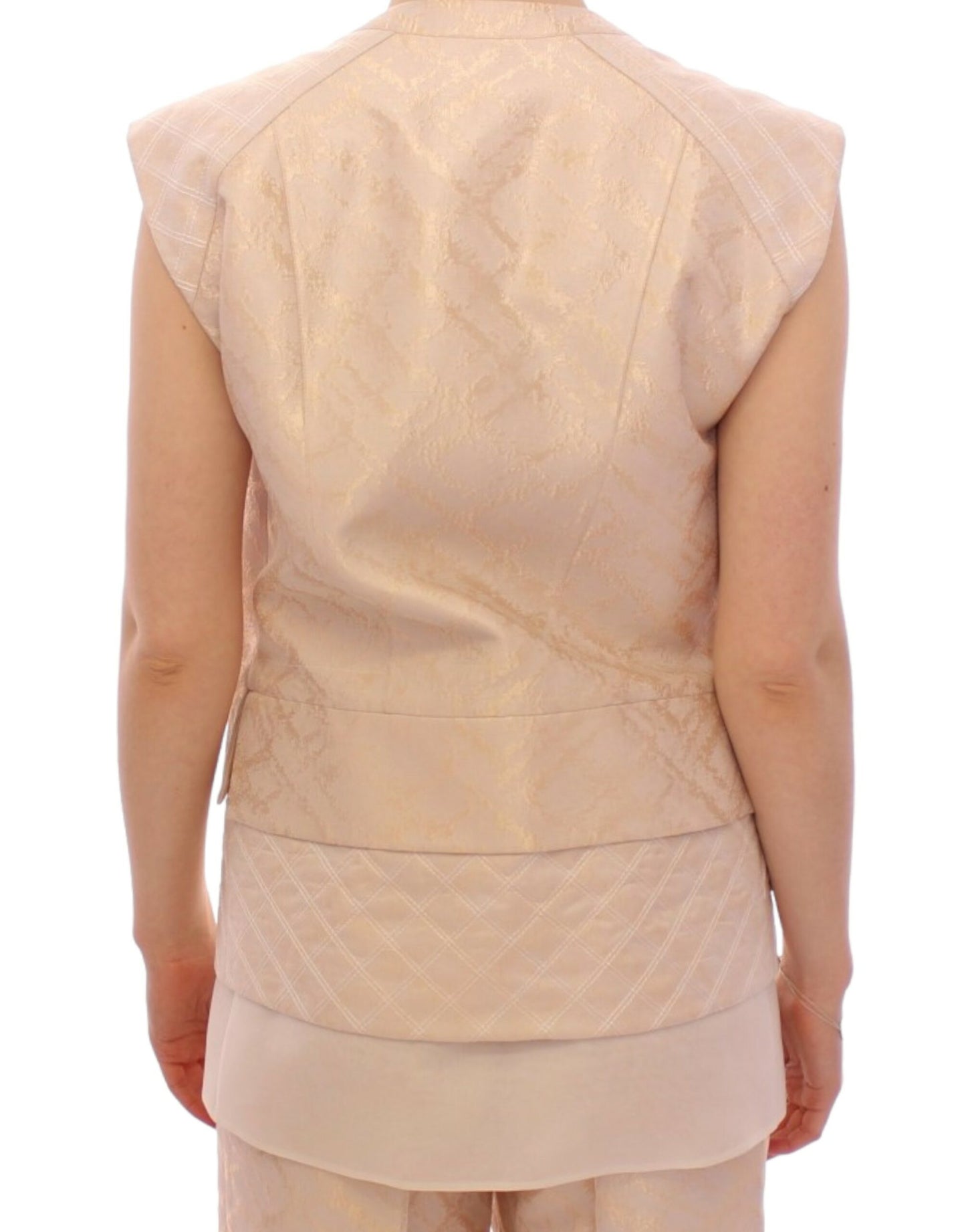 Zeyneptosun Beige brocade na walang manggas na jacket