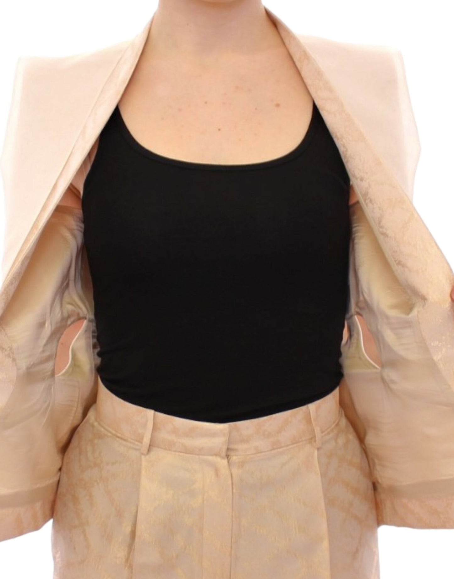 Zeyneptosun Beige brocade na walang manggas na jacket vest