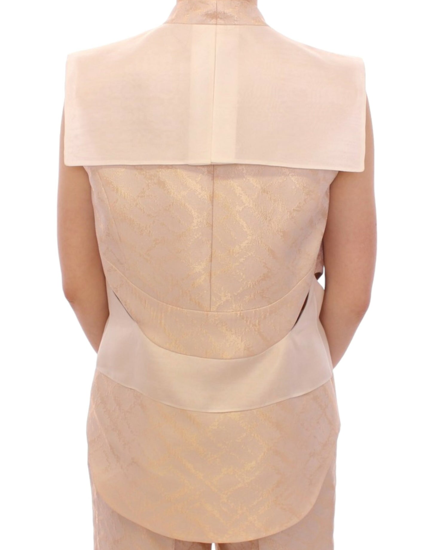 Zeyneptosun Beige brocade na walang manggas na jacket vest