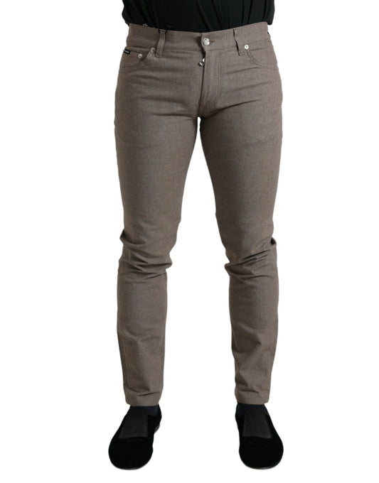 Dolce &amp; Gabbana Brown Cotton Stretch Skinny Men Pants