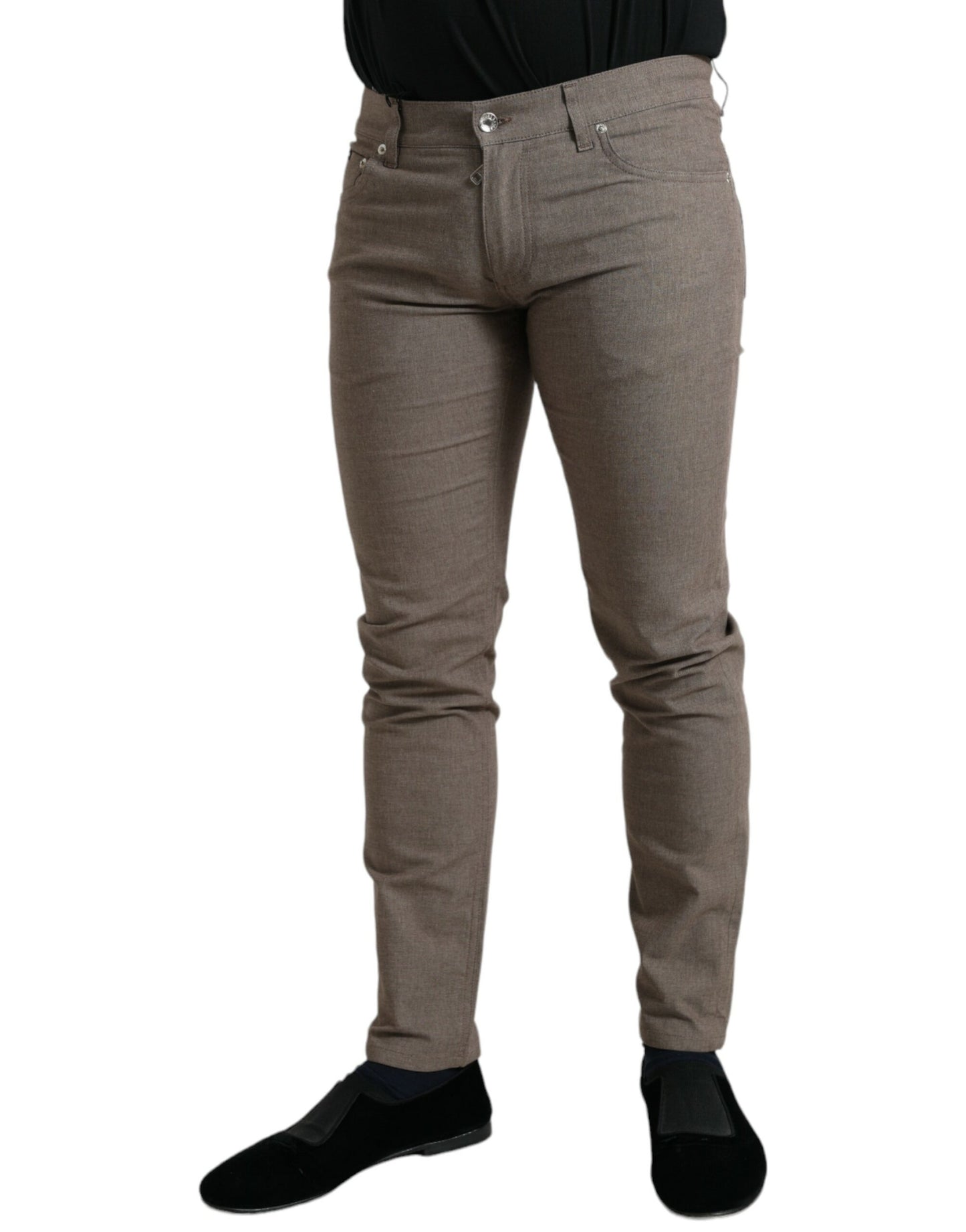 Dolce &amp; Gabbana Brown Cotton Stretch Skinny Men Pants