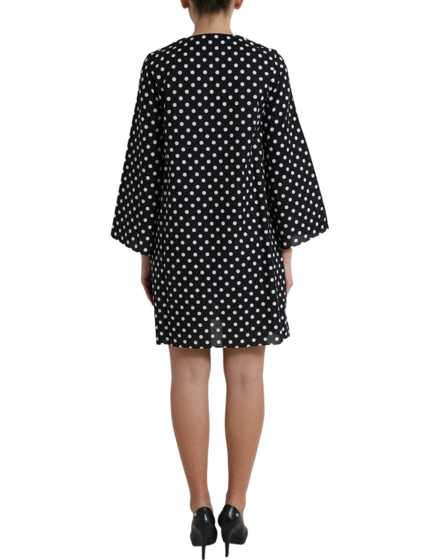 Dolce &amp; Gabbana Black White Polka Dot Nylon Shift Mini Dress