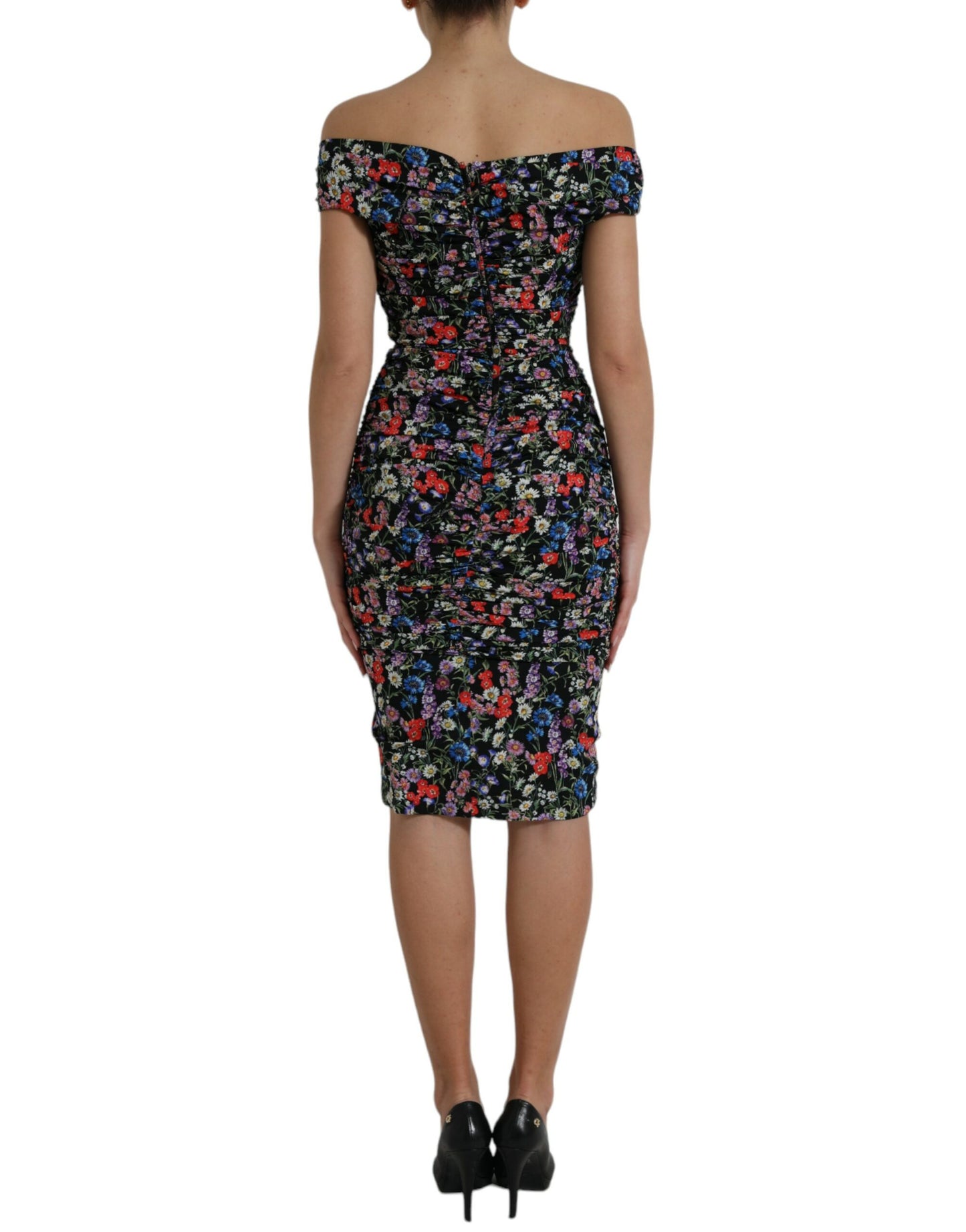 Dolce &amp; Gabbana Multicolor Floral Sheath Off Shoulder Dress