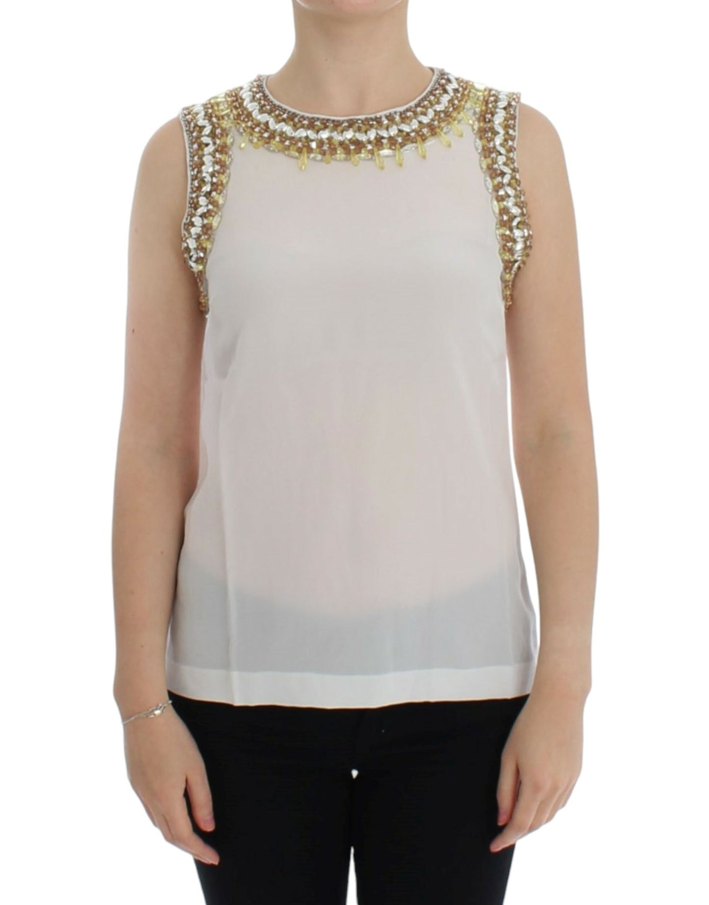 Dolce &amp; Gabbana White crystal na pinalamutian ng tank top