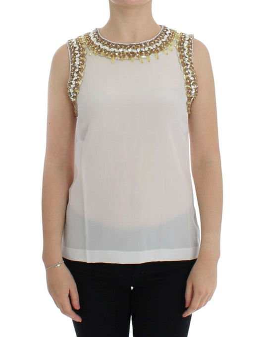 Dolce &amp; Gabbana White crystal na pinalamutian ng tank top