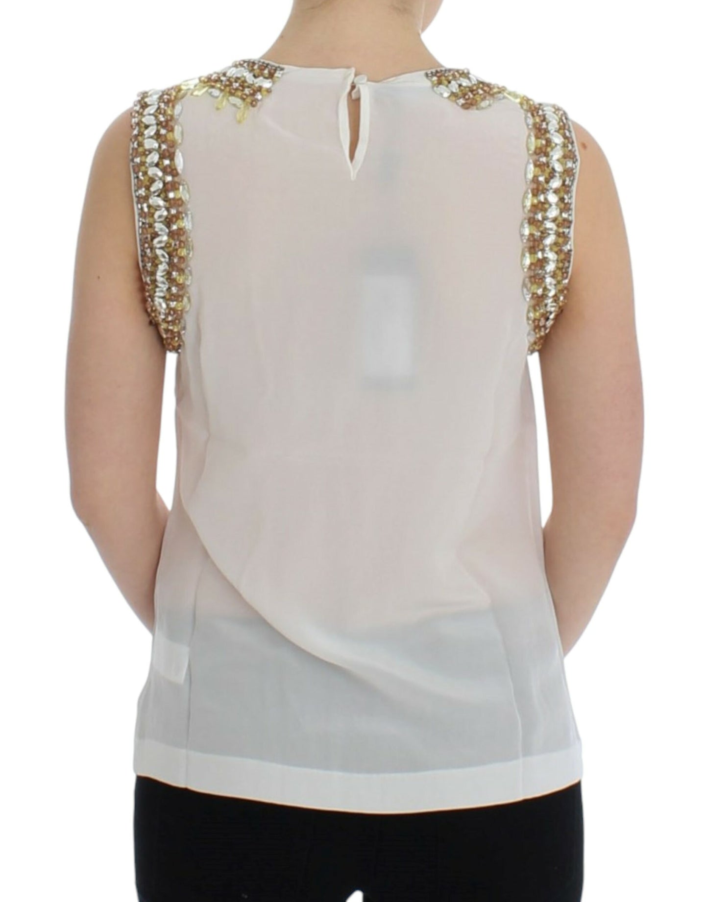 Dolce &amp; Gabbana White crystal na pinalamutian ng tank top