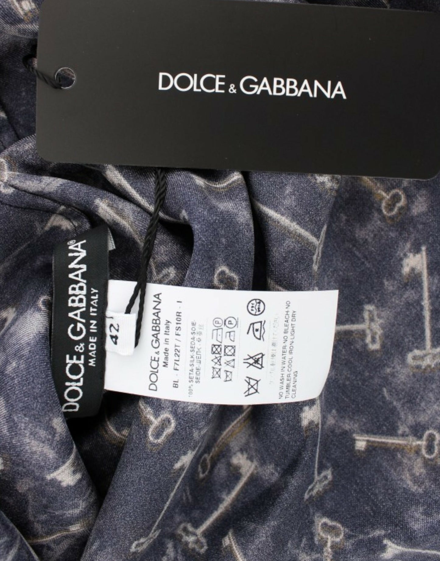 Dolce &amp; Gabbana Blue gold key print silk blouse