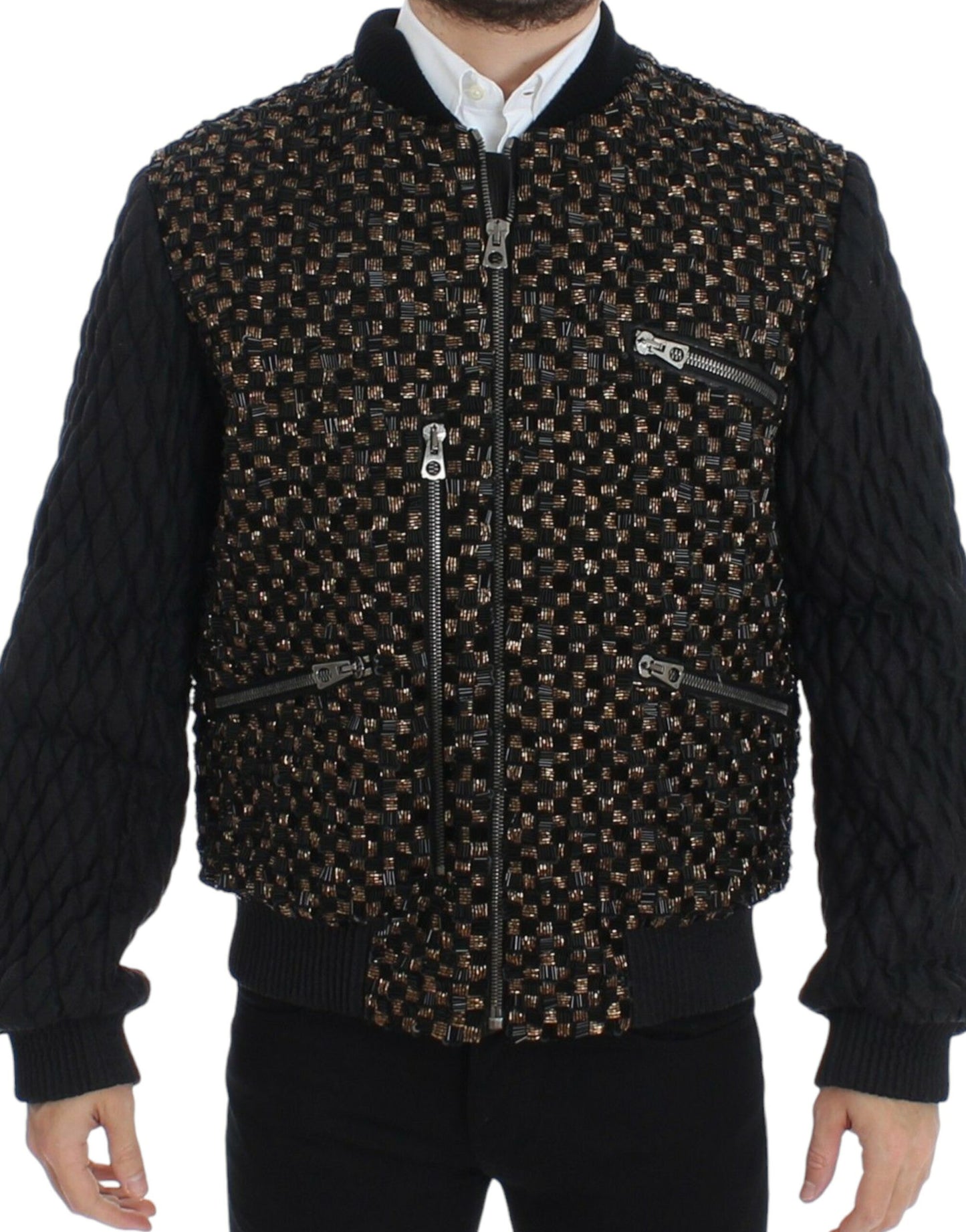 Dolce &amp; Gabbana Schwarze Ziegenlederjacke mit Pailletten