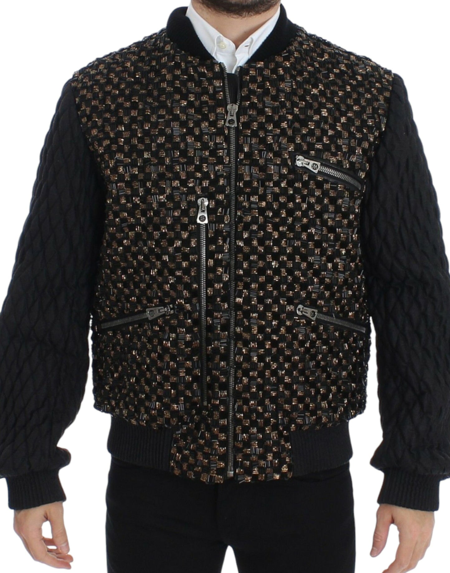 Dolce &amp; Gabbana Schwarze Ziegenlederjacke mit Pailletten