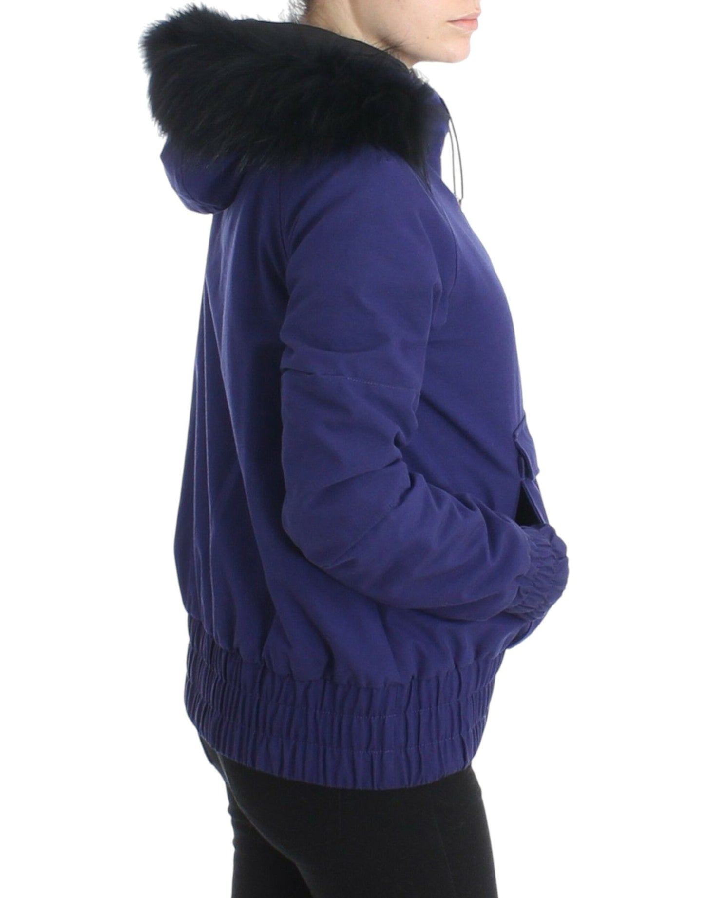 GF Ferre Blaue wattierte Jacke mit Kapuze, kurz, K-Way