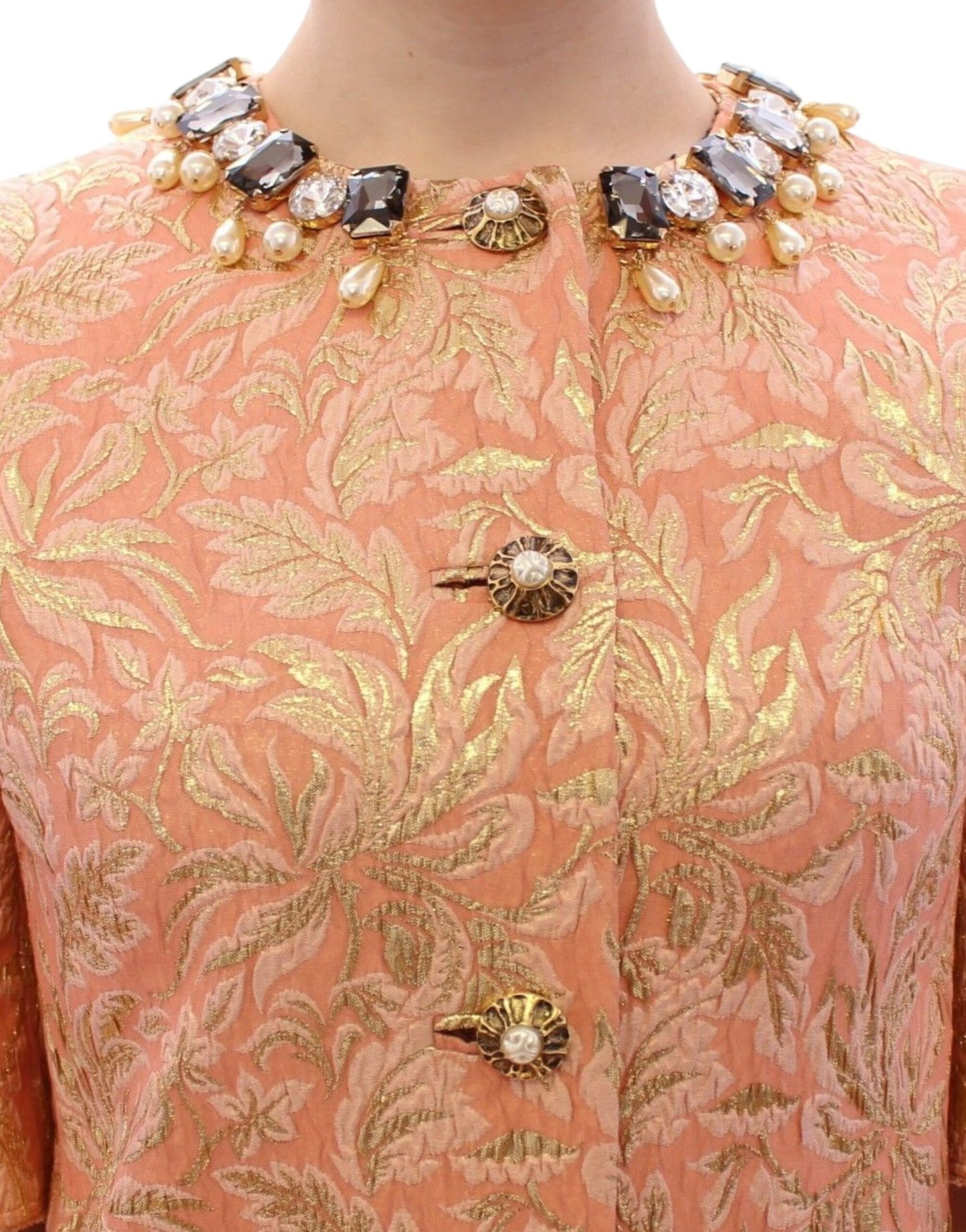 Dolce &amp; Gabbana Pink Silk Brocade Crystal Jacket Coat