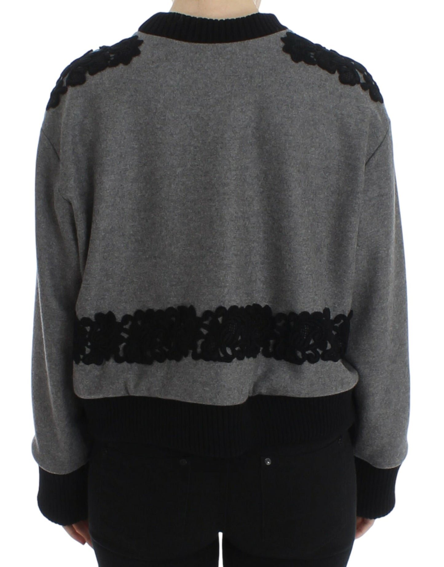 Dolce &amp; Gabbana Grey Black Lace Wool Cashmere Sweater