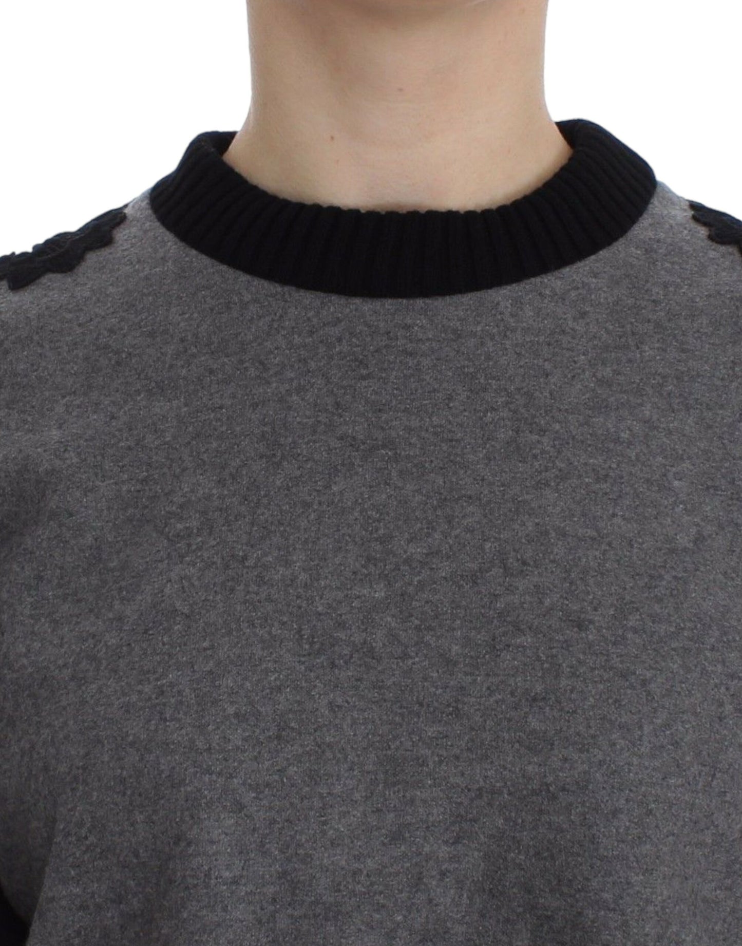 Dolce &amp; Gabbana Grey Black Lace Wool Cashmere Sweater