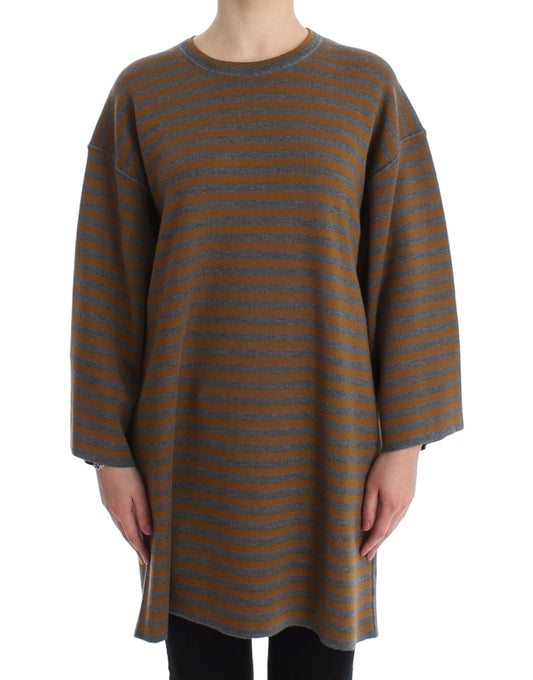 Dolce &amp; Gabbana Oversized Grey Yellow Striped Sweater Top