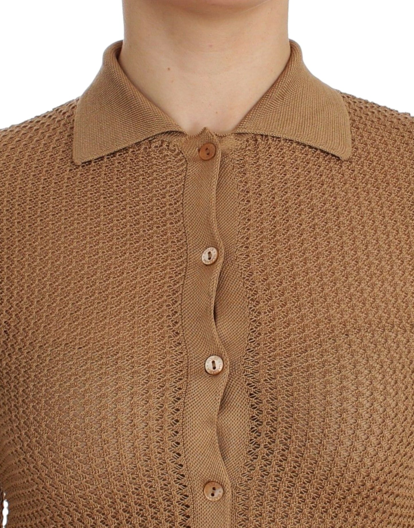 Beige gestrickter Polo-Cardigan-Pullover aus Baumwolle von Dolce &amp; Gabbana