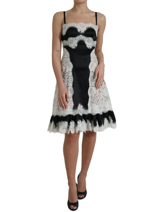 Dolce &amp; Gabbana Black White Lace See Through A-Line Sleeveless Dress