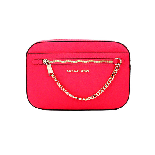 Michael Kors Jet Set East West Electric Pink Leder-Umhängetasche mit Reißverschluss und Kette