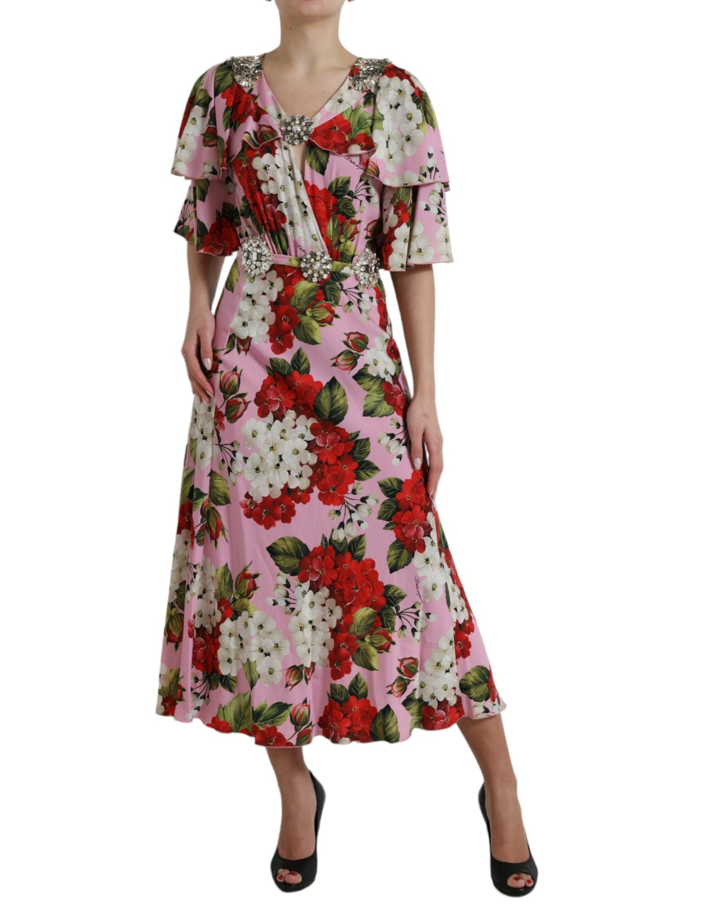 Dolce &amp; Gabbana Multicolor Floral Crystal Embellished A-line Dress