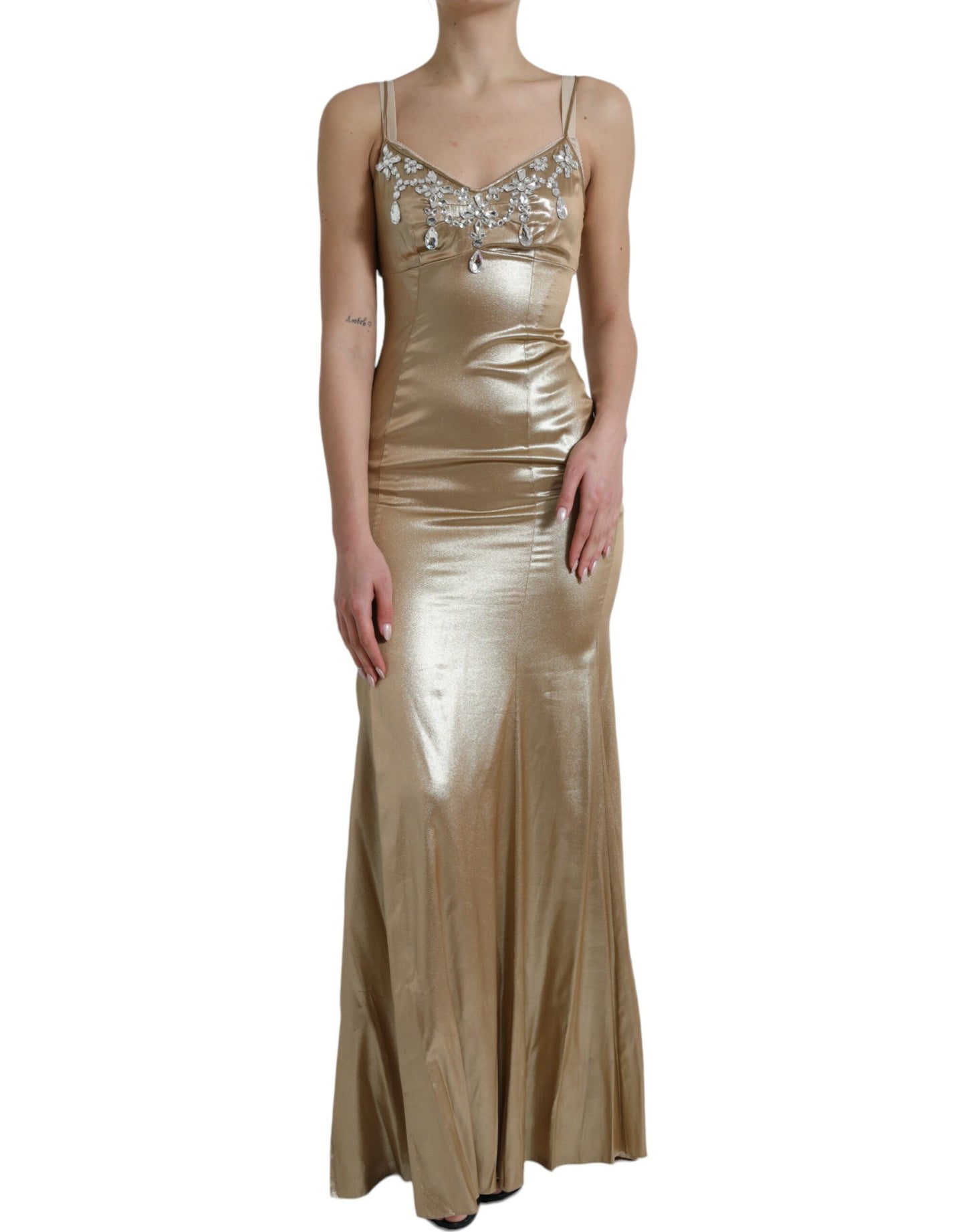 Dolce &amp; Gabbana Metallic Gold Crystal Embellished Gown Dress