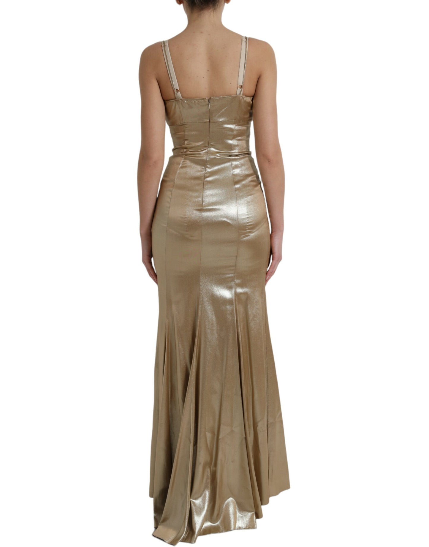 Dolce &amp; Gabbana Metallic Gold Crystal Embellished Gown Dress