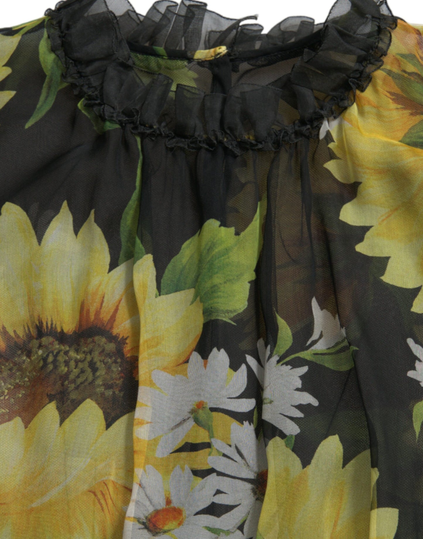 Dolce &amp; Gabbana Black Sunflower A-line Pleated Maxi Dress