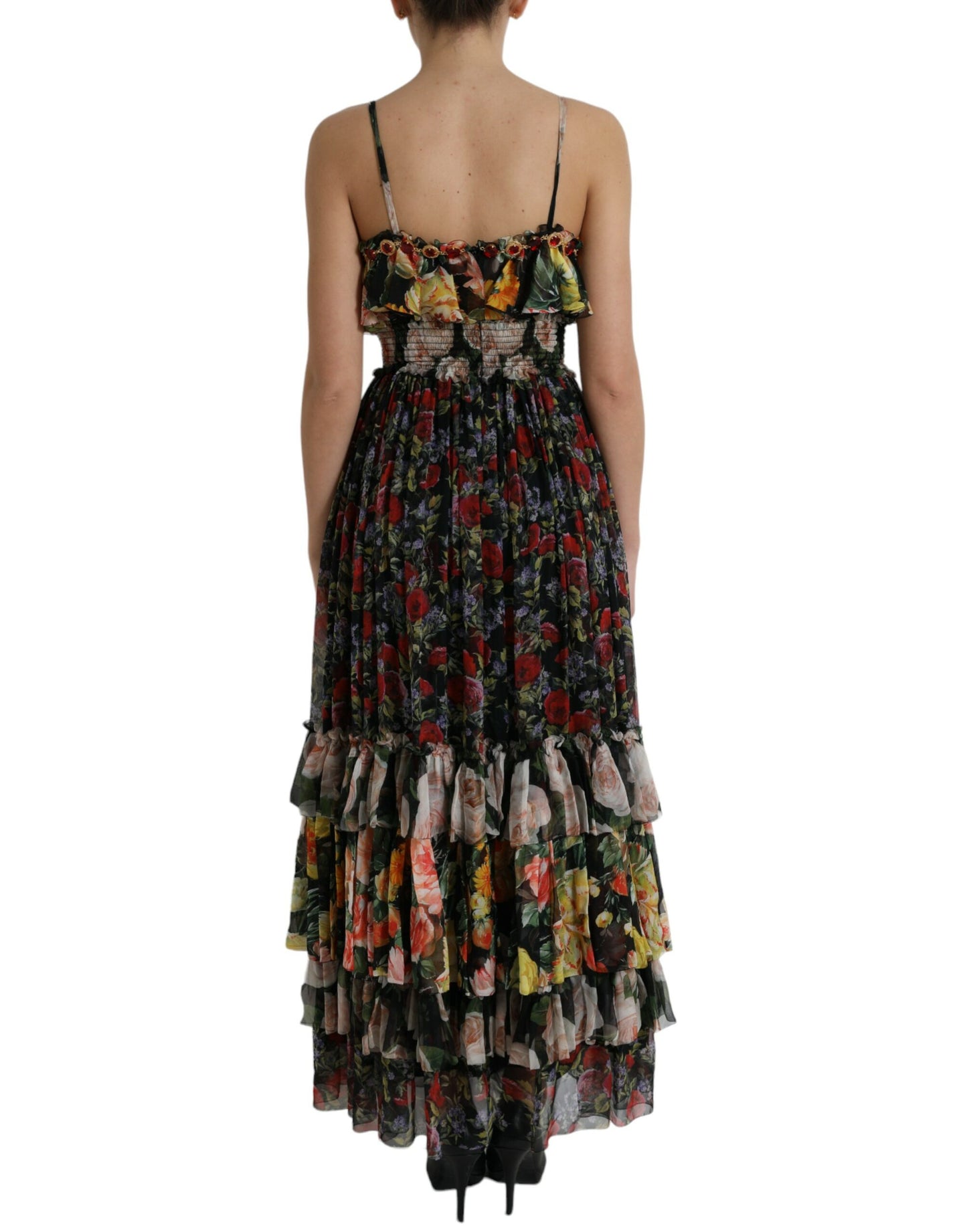 Dolce &amp; Gabbana Multicolor Floral Chiffon Tiered Maxi Dress