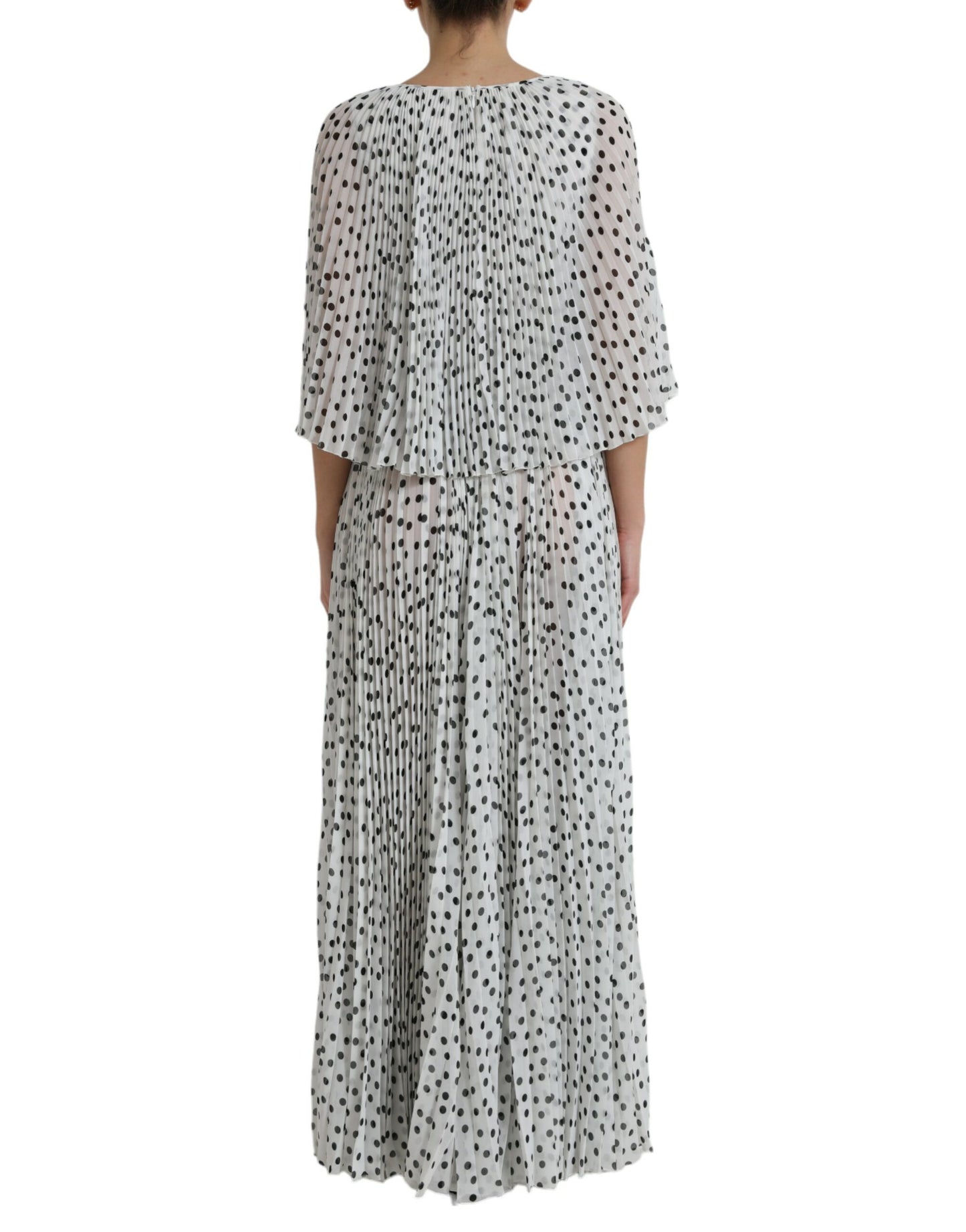 Dolce &amp; Gabbana White Polka Dot A-line Pleated Maxi Dress