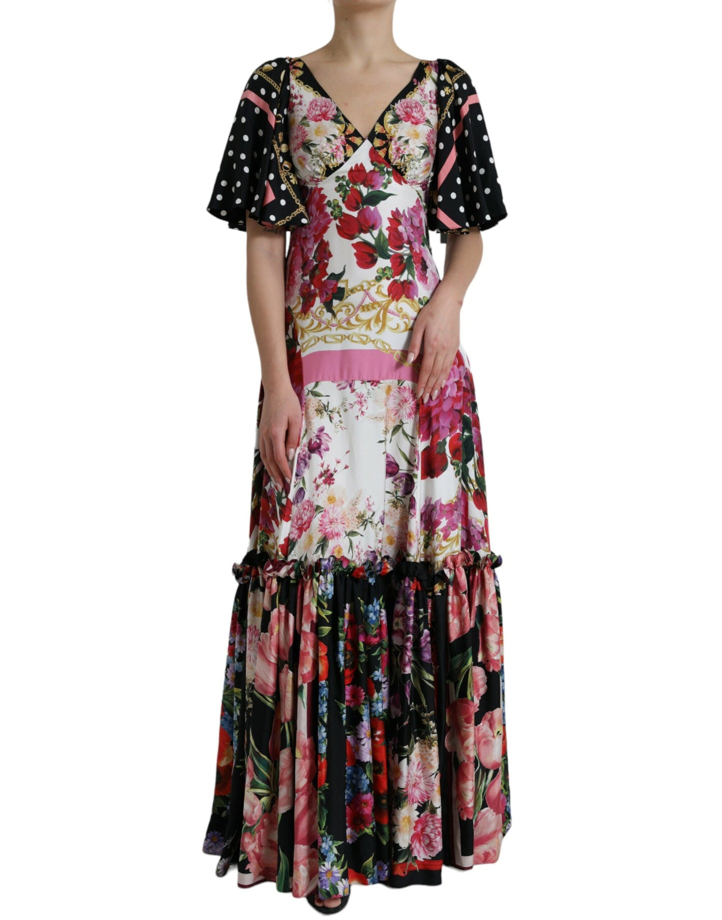 Dolce &amp; Gabbana Multicolor Floral Print Silk Twill Gown Dress